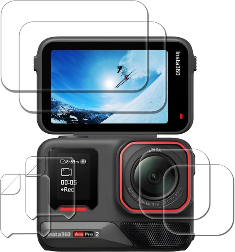 iDaPro [2+2+2عبوة] واقي شاشة لـ Insta360 Ace Pro 2 + واقي عدسة لـ AcePro 2 عدسة (ليس عدسة عريضة للغاية) + PET (ليس زجاج) لـ Insta 360 Ace Pro2 شاشة أمامية، مجموعة حماية زجاج مقسى 9H في علبة تخزين قابلة لإعادة الاستخدام. - Image 1